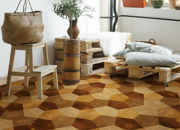Módne vinylový koberec parkety geometrie