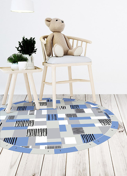 Okrúhly vinylový domáci koberec geometryszne obdĺžniky
