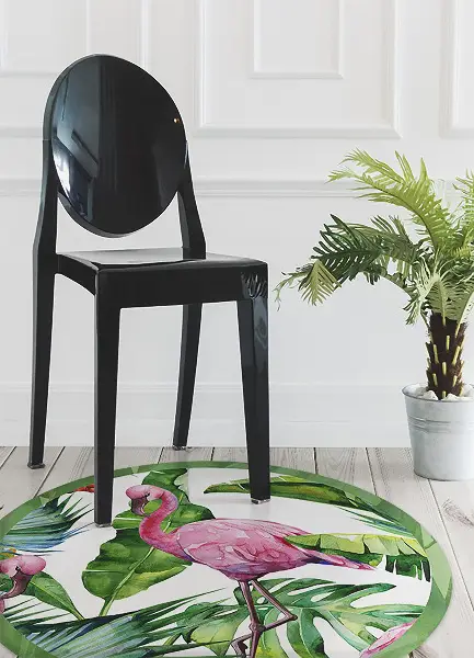 Okrúhla vinylová podložka pre domácnosť plameniaky