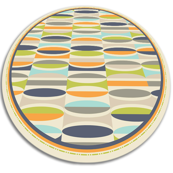 Okrúhly vinylový domáci koberec geometrické ovály