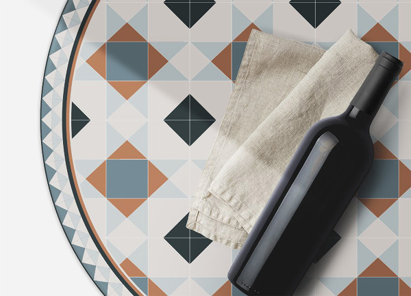 Okrúhly vinylový domáci koberec geometrické diamanty