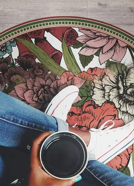 Módne guľatý vinylový koberec paleta kvetín