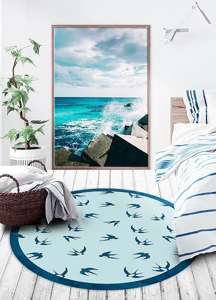 Okrúhly vinylový domáci koberec lastovičky