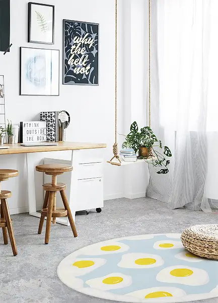 Okrúhly vinylový domáci koberec stratená vajcia