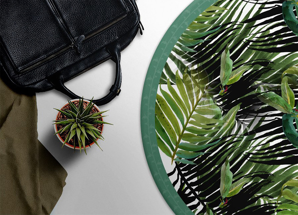Módne guľatý vinylový koberec exotické listy