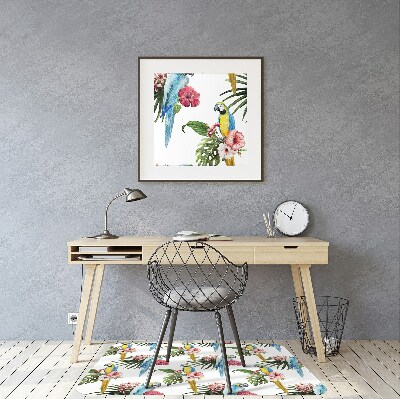 Podložka pod kolieskovú stoličku Papagáje a kvety