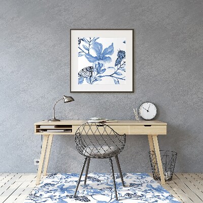 Podložka pod kolieskovú stoličku modré kvety