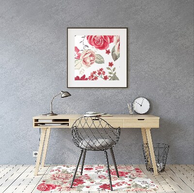 Podložka pod kolieskovú stoličku červené kvety